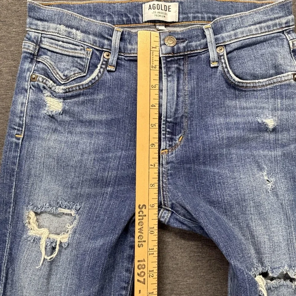 AGOLDE Jeans Womens 27 Blue Distressed Skinny Raw Hem Mid Rise 28x29‎ Made USA